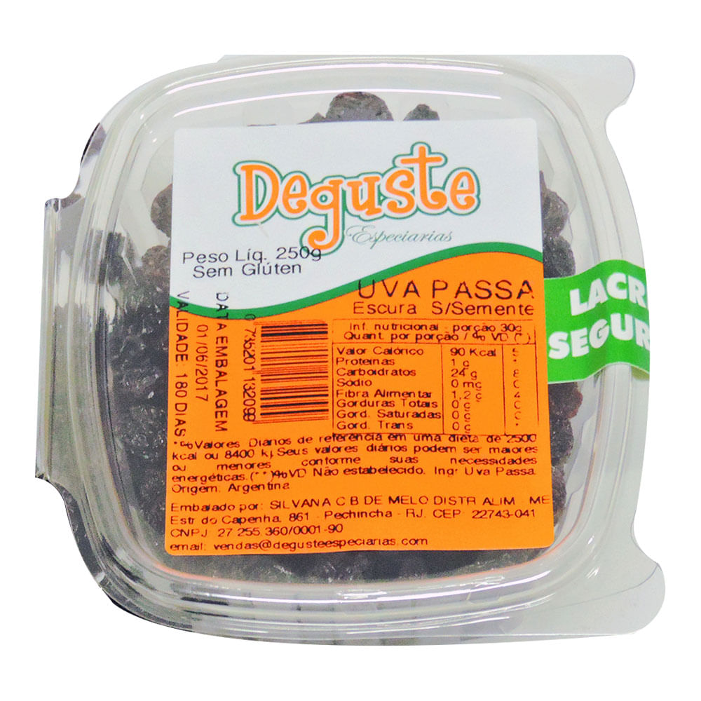 Uva Passa Preta Deguste Sem Semente  250g