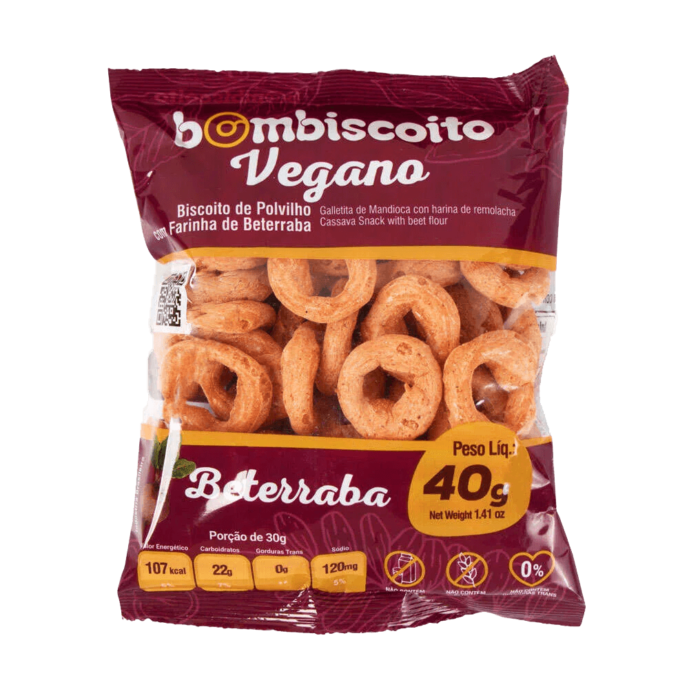 Biscoito Polvilho Vegano Bombiscoito Beterraba 40g
