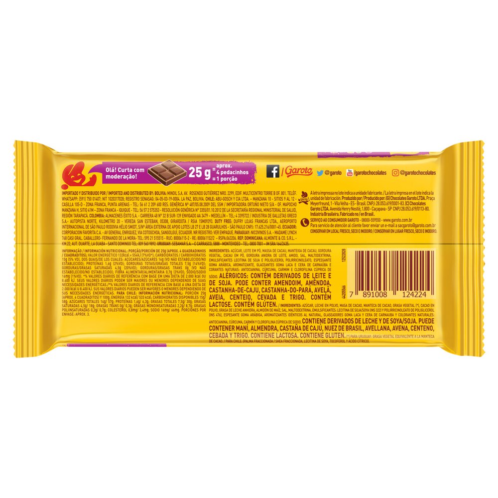 Chocolate Ao Leite Garoto Colors 80g