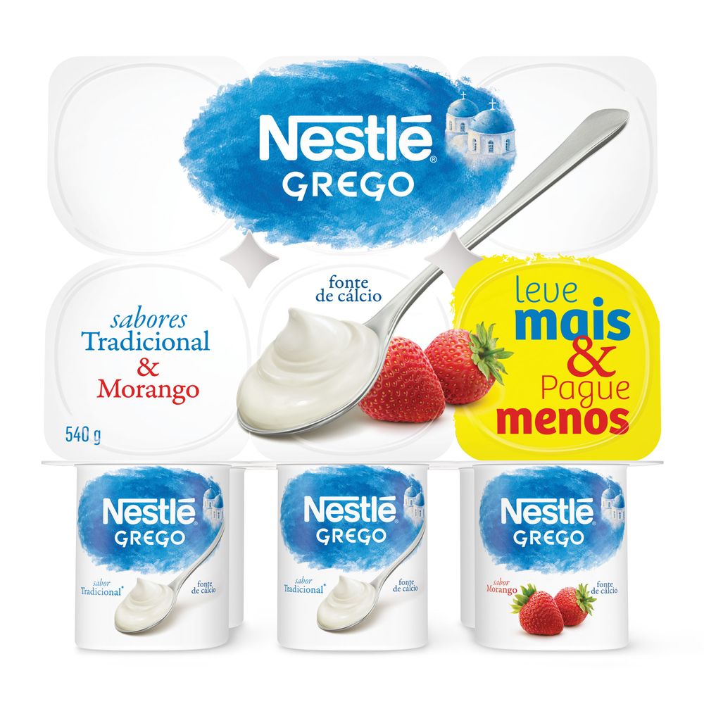 Iogurte Grego Nestlé Tradicional e Morango Bandeja com 540g