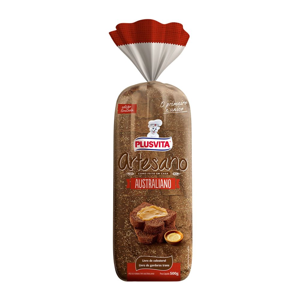 Pão de Forma Australiano Plusvita Artesano Pacote 500g