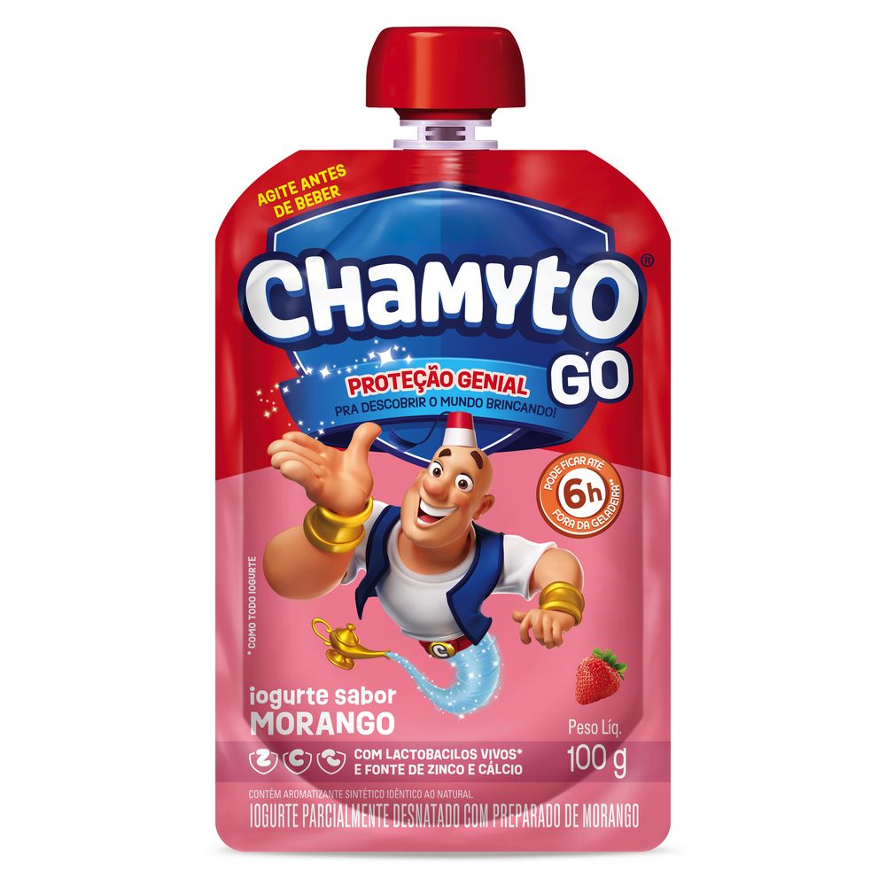 Iogurte Chamyto Go Parcialmente Desnatado Morango Squeeze 100g