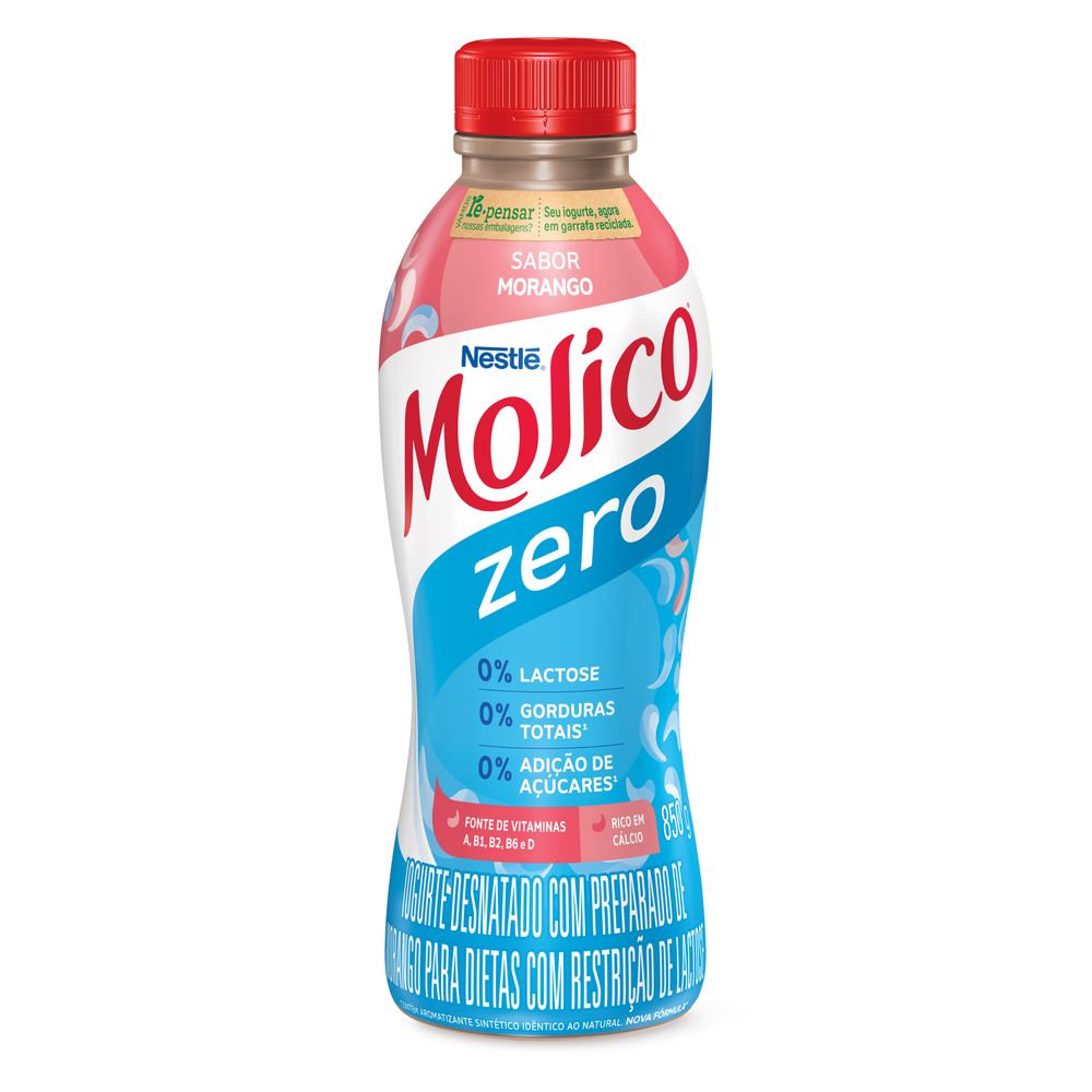 Iogurte Molico Desnatado Morango Zero Lactose Garrafa 850g