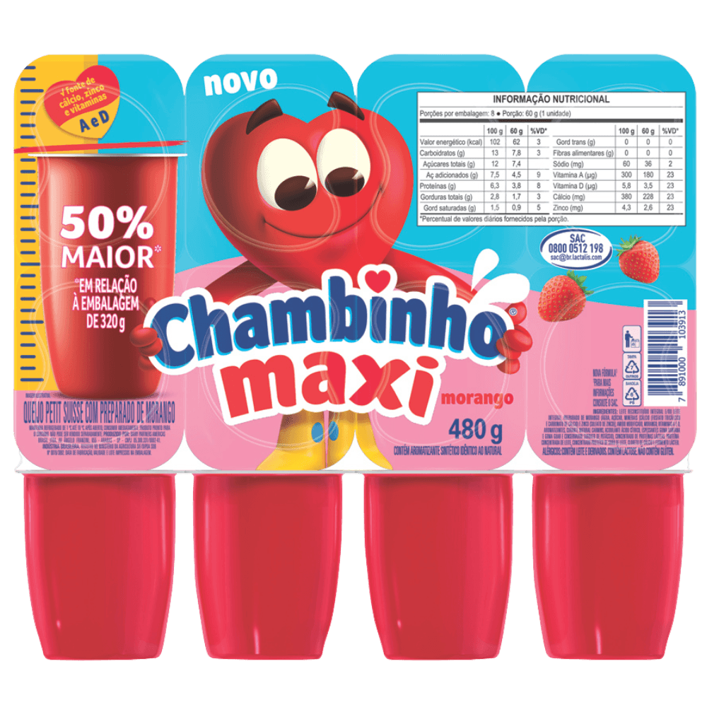 Petit Suisse Chambinho Maxi Morango Bandeja com 480g
