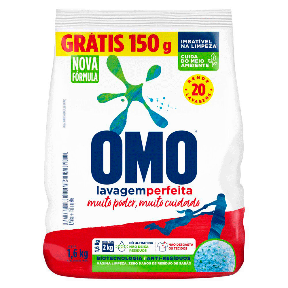 Sabão em Pó Omo Lavagem Perfeita Bag Leve 1.6Kg Grátis 150g