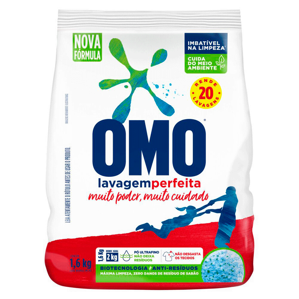 Lava Roupas em Pó Omo Lavagem Perfeita Ativo Concentrado Pacote 1.6kg