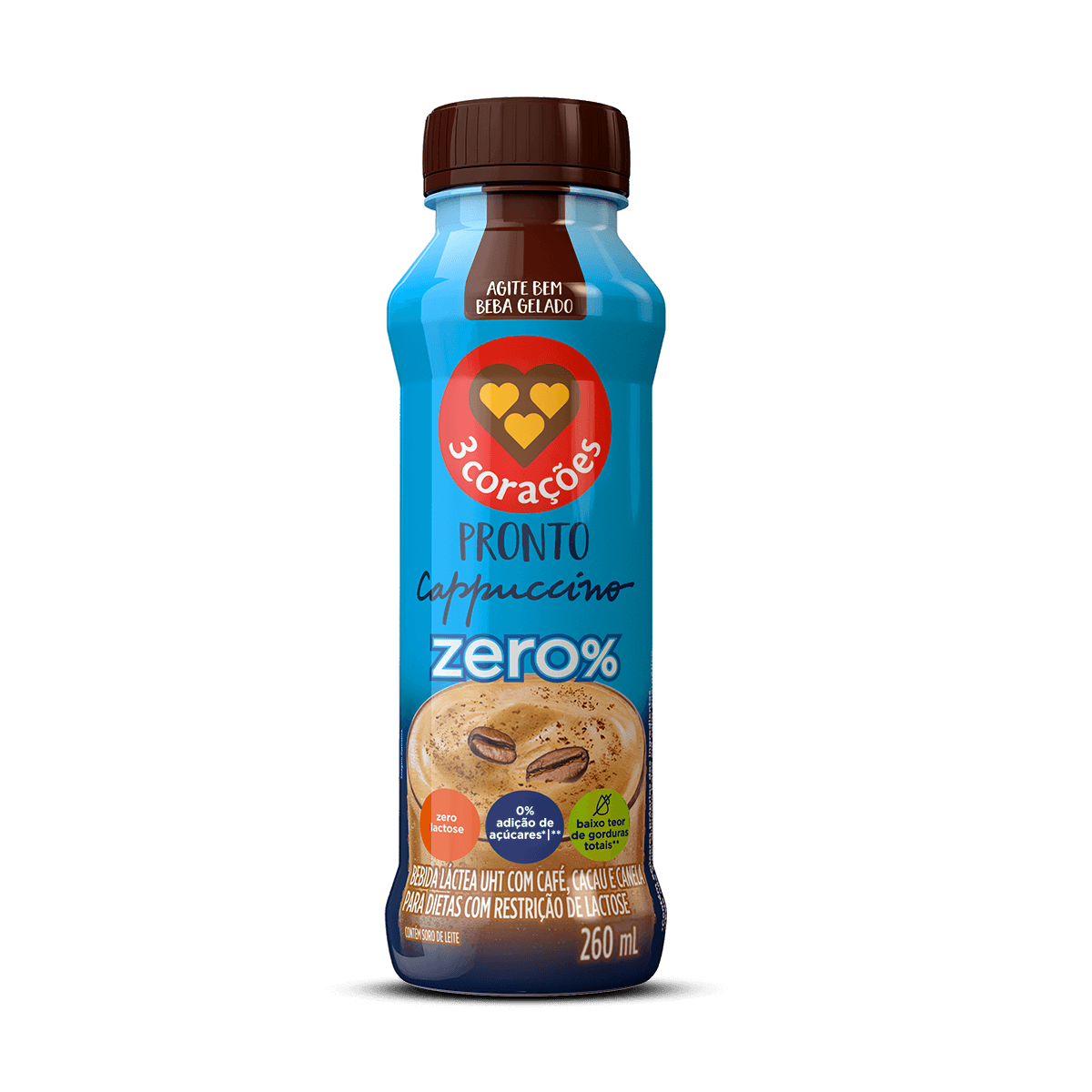 Bebida Láctea UHT Cappuccino Zero Lactose 3 Corações 260ml